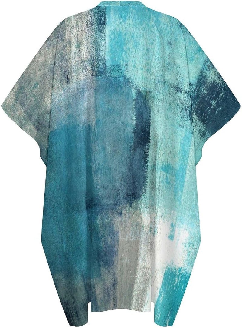 Hegropy Turquoise And Grey Art Artwork Pattern Men's V-neck Robe Middle East Arabian Robe Butterfly Sleeves Kaftan - Image 5